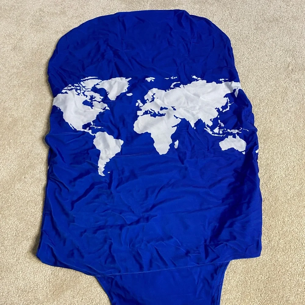 New American tourister luggage cover blue with map of the world